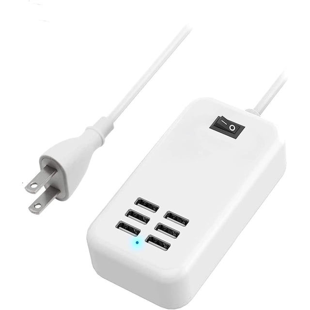6 Ports Usb Charger Hub Desktop Us Plug Ac Power Wall Travel Charging Adapter Slots Charging Station Extension Socket Outlet With Cable