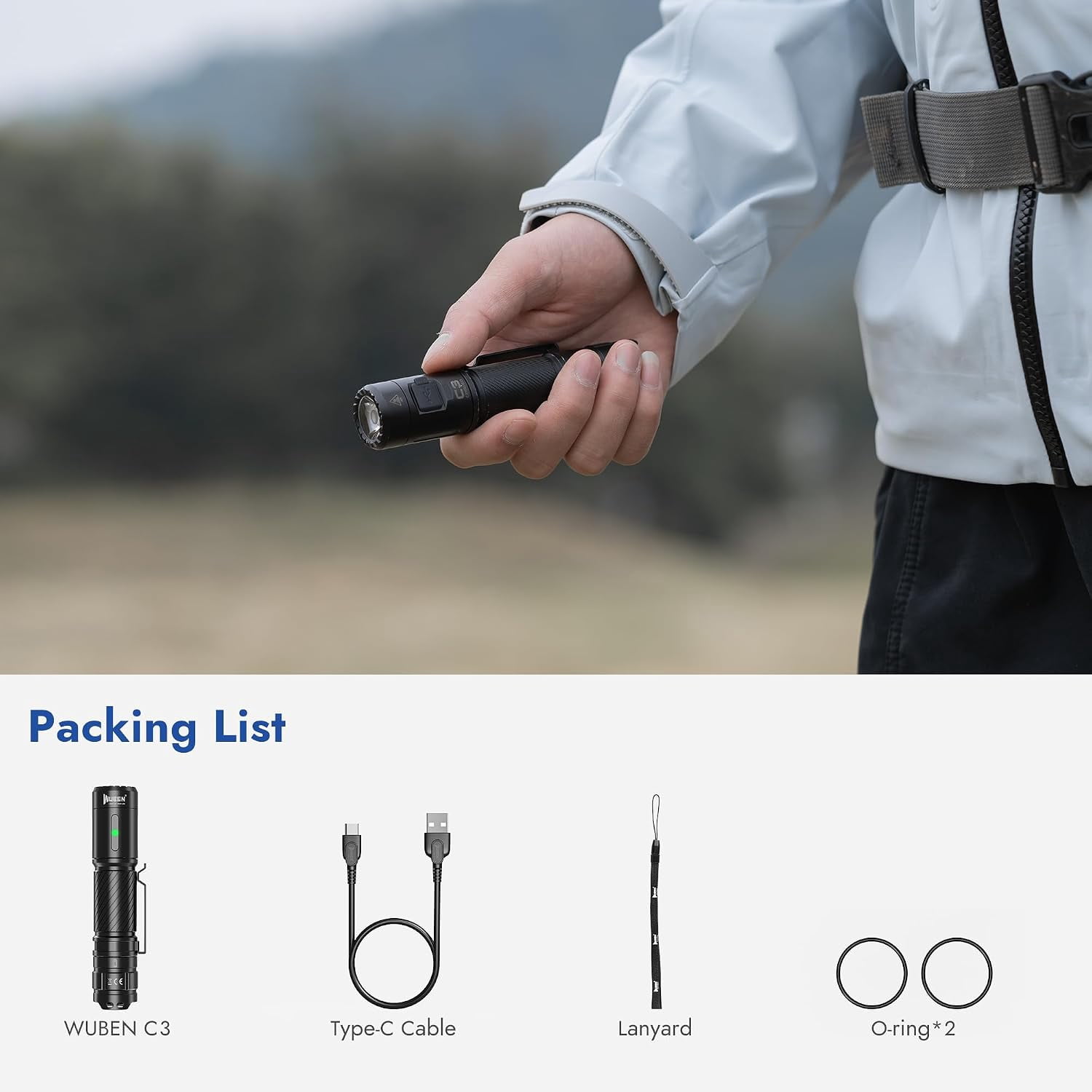 Rechargeable LED Flashlight, 1200 Lumens, 6 Modes, IP68 Water Resistant, Aluminum, 4.87 in, for Camping, Home, Emergency, Hunting, Inspection and Repair