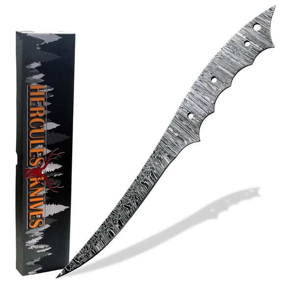 Hercules Knives Custom Hand Forged Damascus Steel Blank Blade Fillet Knife Fishing Knife Blade Damascus Blade Billet Handmade Knife Making Supply