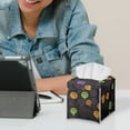 thumbnail image 6 of Psesaysky PU Leather Square Tissue Box Cover - Pumpkin Tissue Cube Box Holder with Metal Button Bottom, Halloween Decorative Organizer for Vanity Toilet Night Stand Table Office Car, 6 of 7