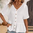 thumbnail image 4 of Eres Más Que una Camisa de Puntuación de Prueba, Temperamento de Moda Botón de Cuello en V de Color Sólido de Manga Corta para Mujeres, 4 of 6