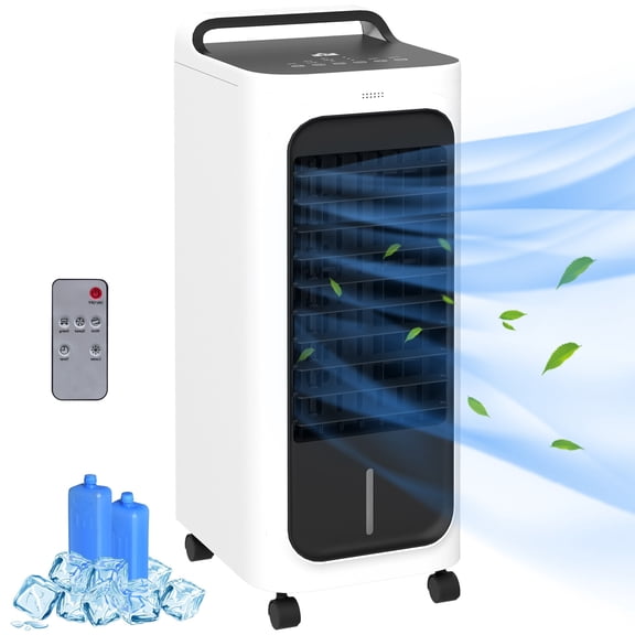 White Evaporative Air Cooler with 3-in-1 Function (Fan/Ice Cooling/Humidifier), 90° Oscillation, 7-Hour Timer