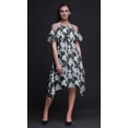 thumbnail image 3 of Bimba Grey Tie-Dye Printed Womens Ruffle Front Cold Shoulder Swing Shift Dress - Large, 3 of 6