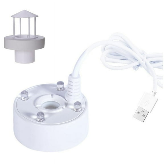 Mist Maker, Splash Guard Float USB Port 4 Color LED Lights Mini Mister Fog Machine, Fountain Water F White plastic