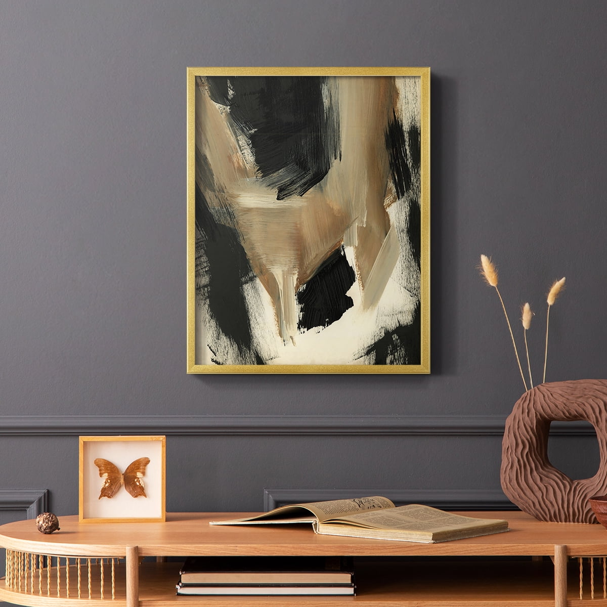Baked Paintstrokes II Framed Print in Gold Solid Wood Framed Print No Nail Hanging