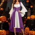 thumbnail image 5 of Ounisa Women's Renaissance Medieval Long Sleeve Square Neck Lace Up Corset Dress, Victorian Gothic Halloween Costume Party Gown, 5 of 8