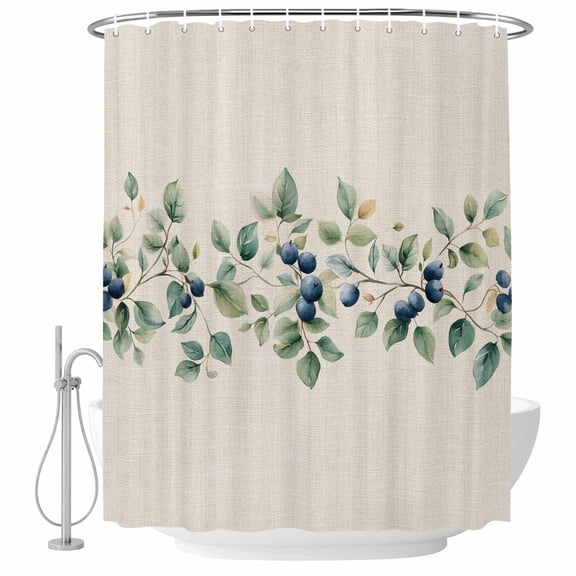 Blueberry Leaf Fabric Shower Curtain Linen Background Washable Shower Curtains for Bathroom, Waterproof Bath Curtain with Hooks Home Decor 36x72in
