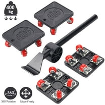 VORFOR Heavy Duty Furniture Lifter Movers Dolly Wheel Roller Bar Hand Tools Set with 360°Rotation 4 Wheels Small Flat Dolly, 880 Lbs Capacity, Black