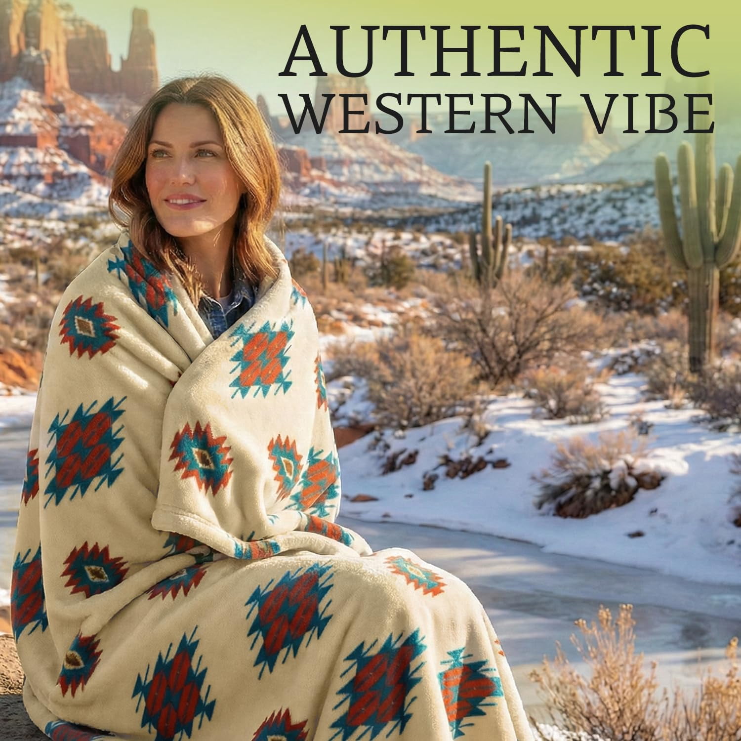 Sacred Thread Fleece Blanket South Western, Reversible Mexican, Vibrant Aztec Blankets and Throws for Aztec Decor for Home (Cream Flannel / Flannel (Throw (40''x60''))