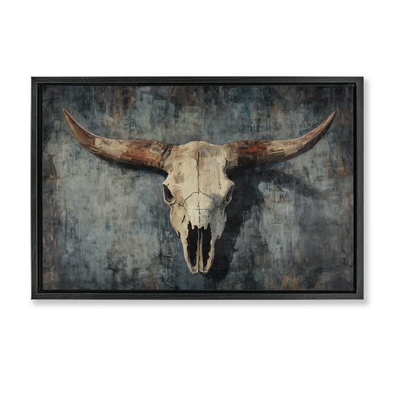 Stupell Industries Antique Distressed Cow Skull Black Framed Floater Canvas Wall Art design by Nina Blue, 17 x 25