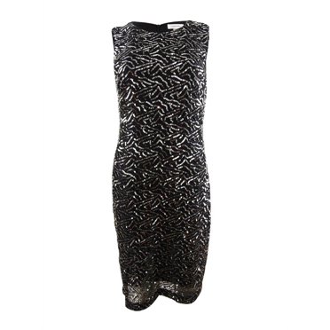Calvin Klein Women's Sleeveless Sequin Sheath Dress (8, Black/Silver)