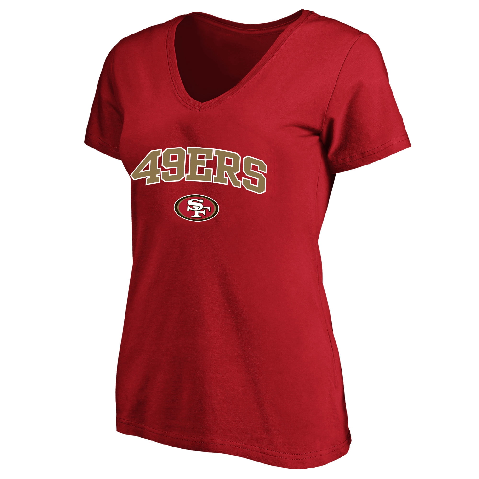 Women's Fanatics Scarlet San Francisco 49ers Plus Size Arch Over Logo V-Neck T-Shirt