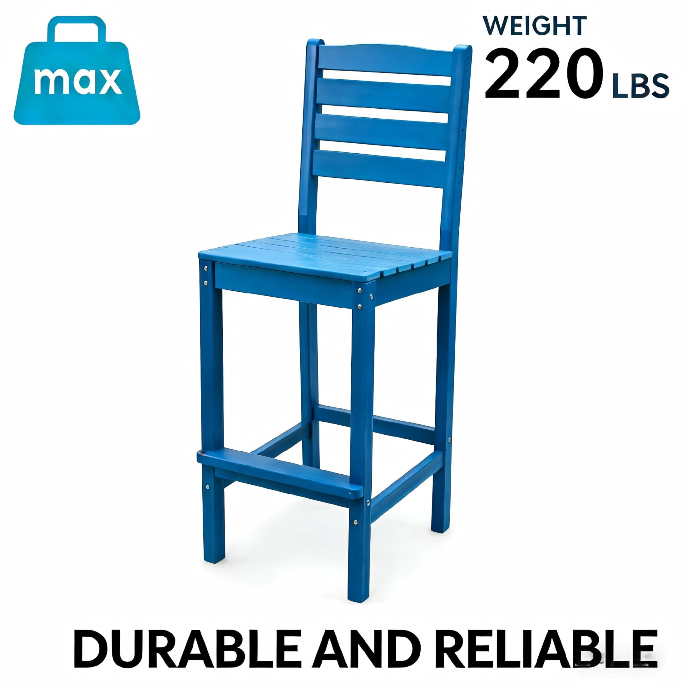 Noble House Balcony Adirondack Bar Height Chair, All-Weather Patio Garden Stool with Backrest, Lake Blue, Set of 2