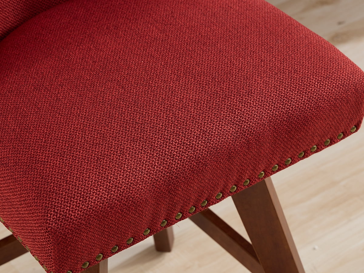 Modern Swivel Bar Stools Set of 6, Wine Red Counter Height Bar Stools with Back for Kitchen Island, Fabric Upholstered Island Chairs with Wood Legs, Barstool Chairs, Sillas para Barra de Cocina