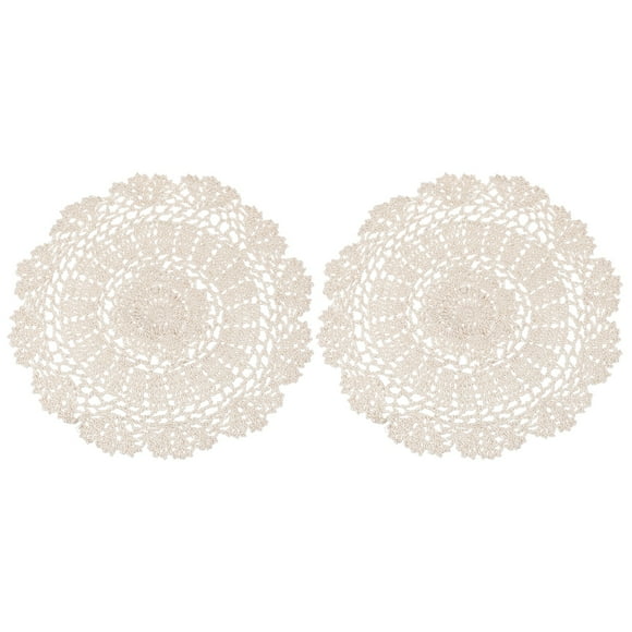 Uxcell 11 Inch Crochet Doilies, 2 Pcs Round Handmade Lace Crochet Placemat Coaster, Beige