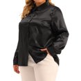thumbnail image 4 of Unique Bargains Women's Plus Size Shirt Work Tops Collar Button Down Shirt Satin Top Black 1X, 4 of 6