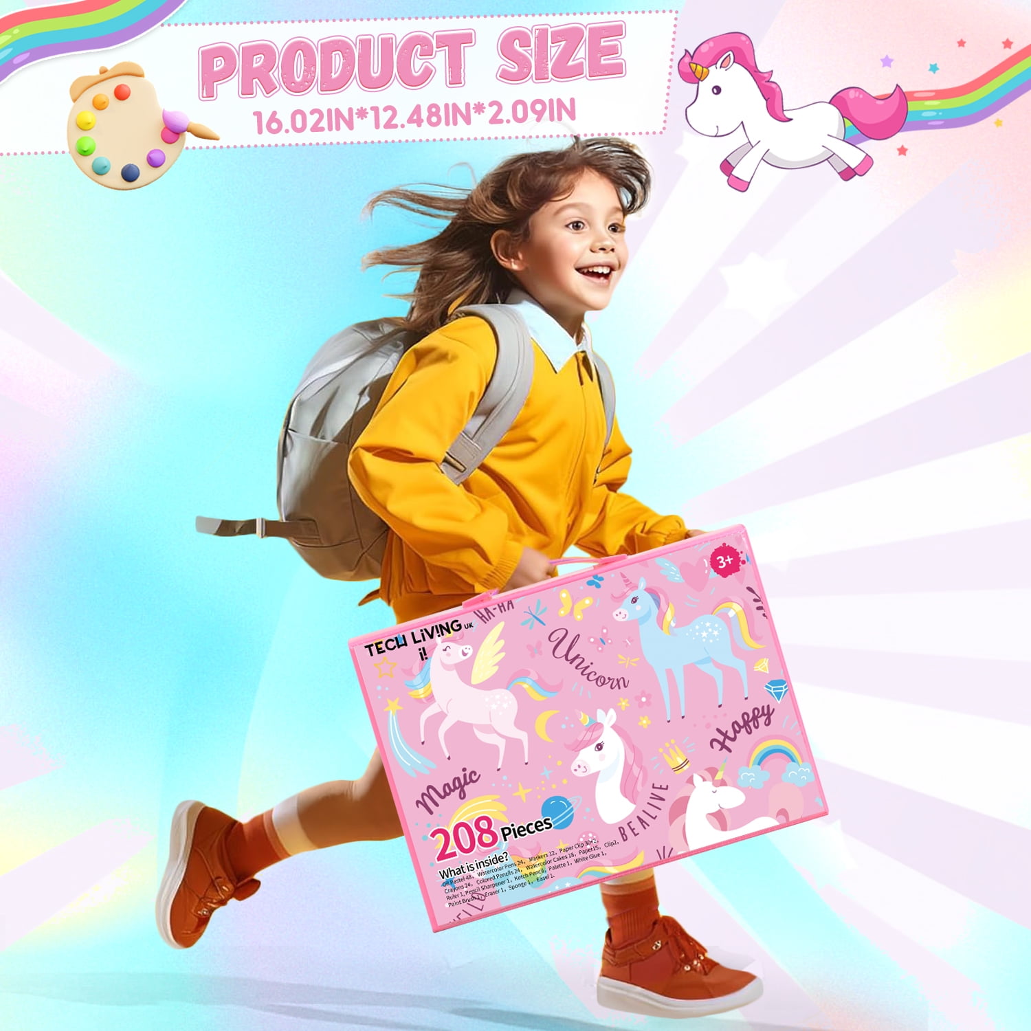 Huge Wave Unicorn Art Supplies for Girls, 208PCS Markers Set with Storage Case, Christmas Birthday Gift for Kids Aged 4-12 Years Old