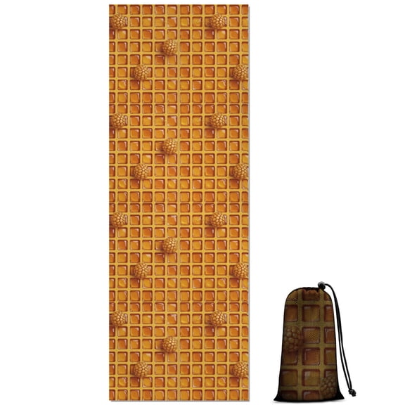 74x26 Inch Yoga Towel, Sweat Absorbent Non-Slip Mat for Hot Yoga, Pilates & Fitness,Honey Grid Waffle with Berry Balls Yellow Repeat Pattern