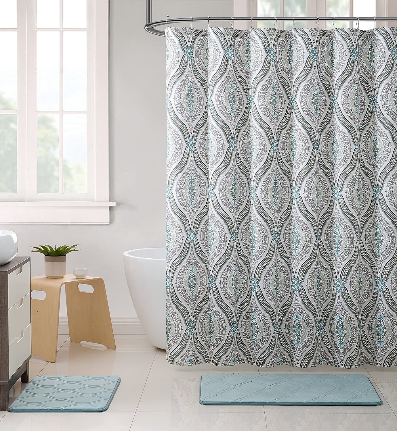 Serafina Home Elegant Natural Beige Green Taupe Shower Curtain for