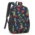 thumbnail image 2 of Black Dinosaurs Space Surfing Pattern 17" Waterproof Oxford School Backpacks for Teens, S-Shape Padded Straps, for School, Travel, Hiking, Camping, 2 of 5