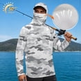 thumbnail image 3 of Bulopur Grey Camo Print Men’s Lightweight UV Protection Hoodie, Long Sleeve Fishing Rash Guard Shirt with Breathable Face Mask, UPF 50+ for Hiking and Surfing, 3 of 8