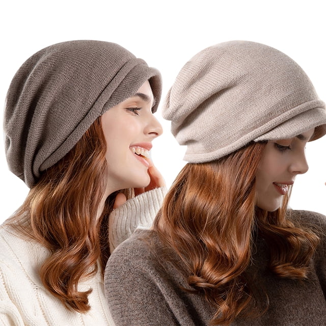 Harhinhe, 2 uds., sombrero corto para mujer, gorro con ala de calavera, gorro largo holgado y flexible, gorro de punto, gorro frío, gorro de pila