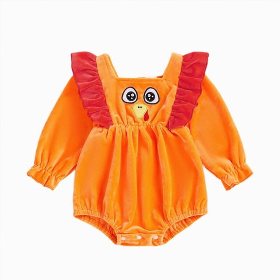 Wonitaaizi Newborn Thanksgiving Baby Girl Outfit Romper Bodysuit Fall Winter Clothes(6-12 Months,Orange)