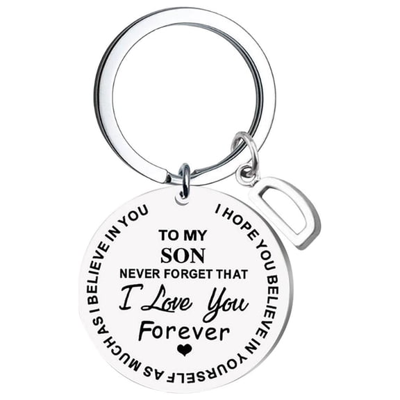 PPgejGEK Keychain DIY To My SON Stainless Steel Last Name 26 Letter Keychain 2.5cm for Valentine's Day Mother's Day Christmas Birthday Gifts