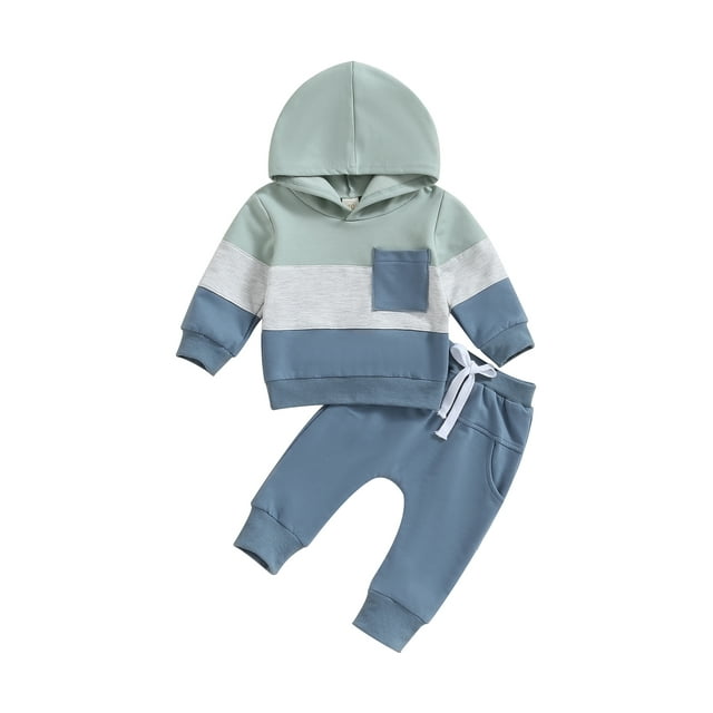 xiaxaixu Toddler Boy Fall Clothes Contrast Color Long Sleeve Hoodies Solid Color Pants 2Pcs Fall Outfit