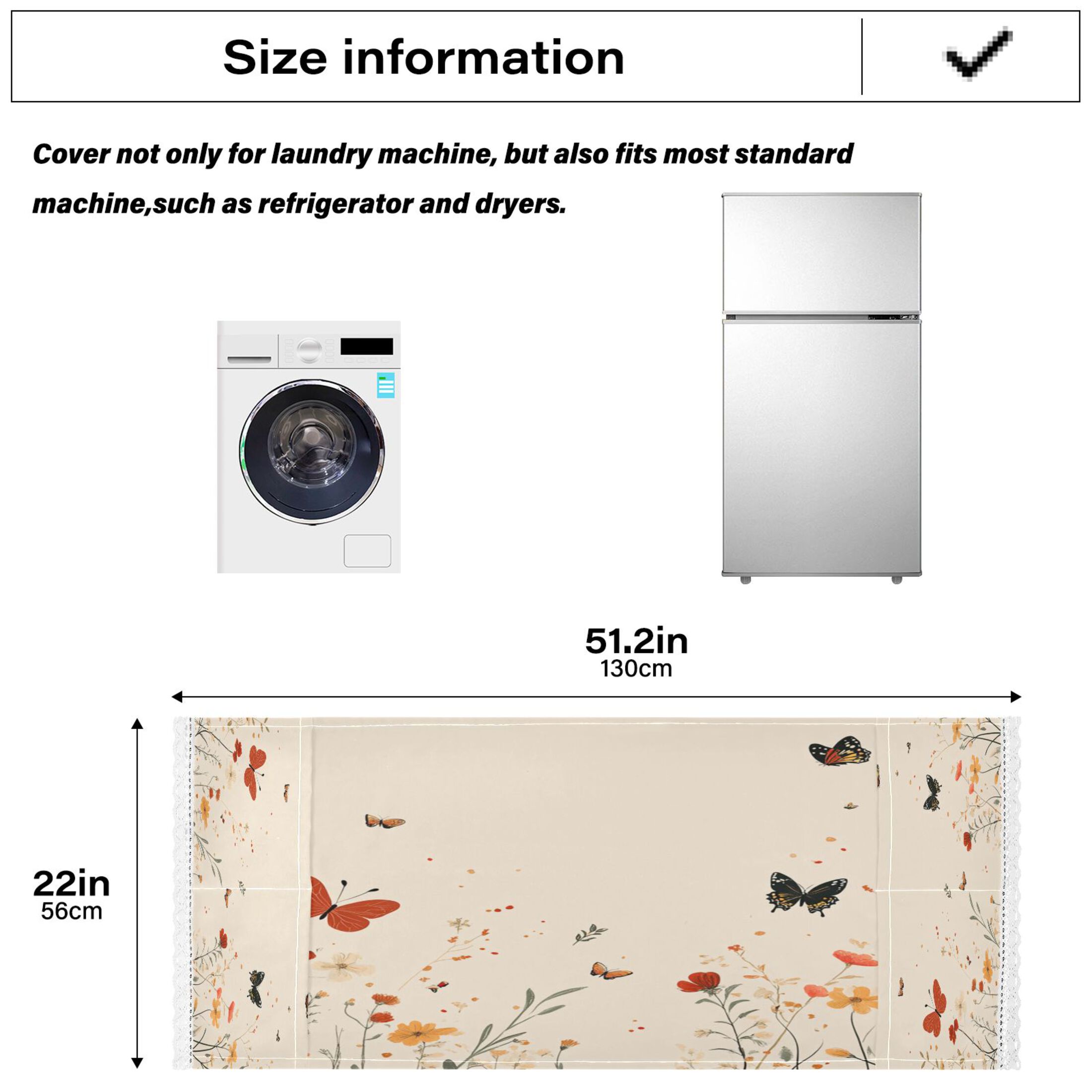 Butterflies on A Beige BackgroundWasher and Dryer Covers Dust-Proof and Oil Resistant Fridge Cover with 4 Storage Pockets Washing Machine Top Cover for Laundry Kitchen Home 51.2 x 22 In