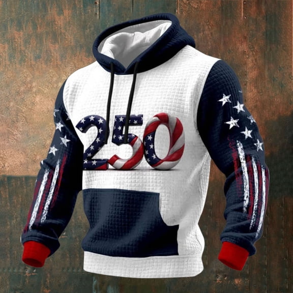 Men's America 250 Hoodie Fourth of July Casual United States 250 Years Shirt America 250 Flag Printed Sweatshirt