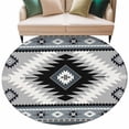 thumbnail image 2 of 7ft Washable Round Rug, Aztec Southwestern Non-Slip Circle Area Rug for Living Room Dining Room, Ethnic Tribal Style Geometric Blue Grey Indoor Floor Mat for Home Decor, 2 of 9