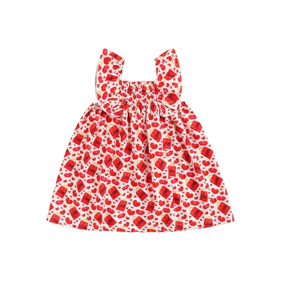 TSEXIEFOOFU Valentine's Day Kids Girls Dress Heart and Letter Print Sleeveless Summer Beach A-line Princess Dress