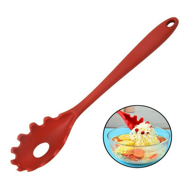 Tenedor para espaguetis, tenedor para pasta de silicona, colador de espaguetis de 11,2 pulgadas, cuchara para fideos resistente al calor para cocina
