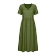 thumbnail image 4 of ClodeEU Women's V Neck Short Sleeve Linen Blend Midi Dress,Casual Tunic Flowy Dress Army Green,Women's Plus L, 4 of 8