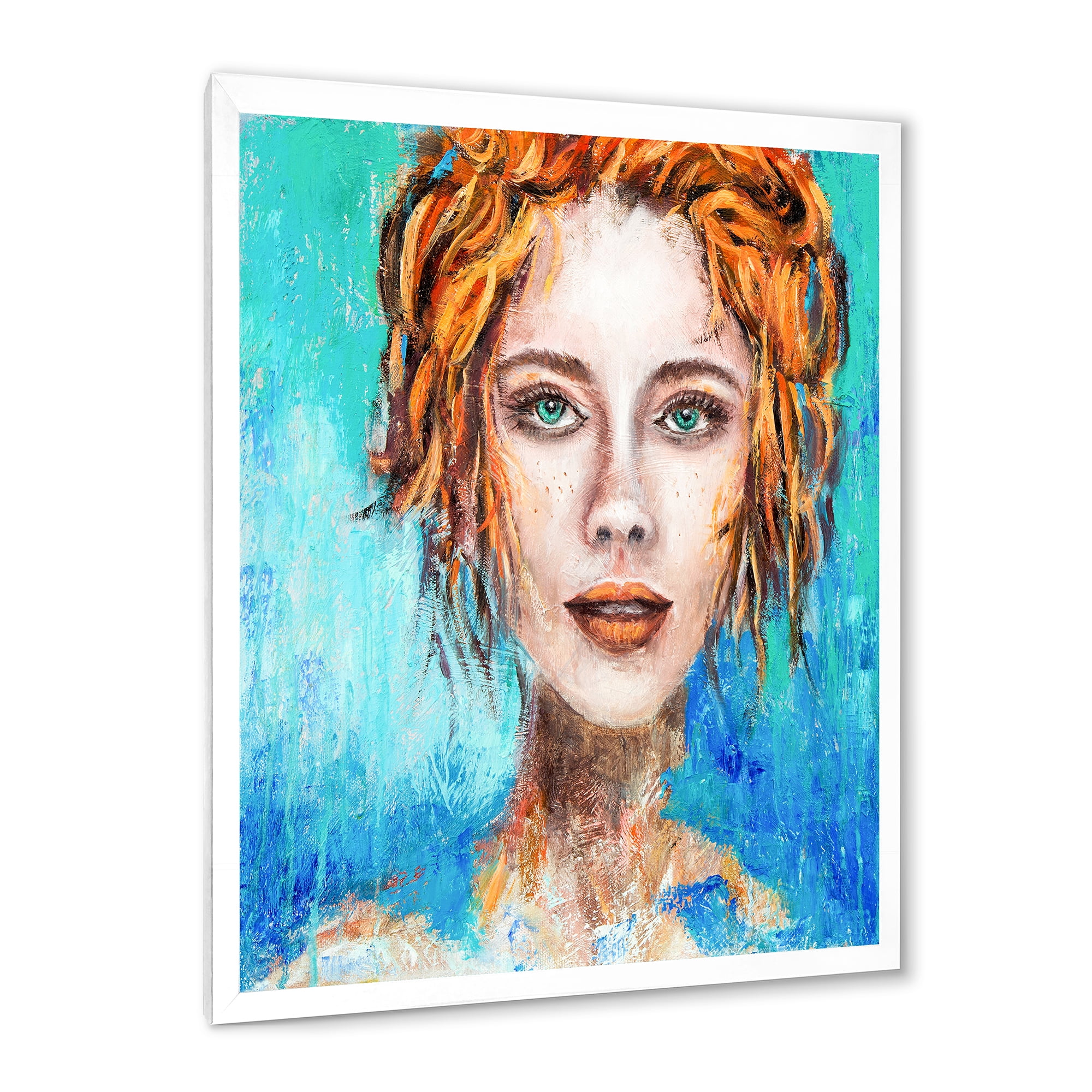 Designart 'A Woman Face With Red Hair And Green Eyes' Modern Framed Art Print