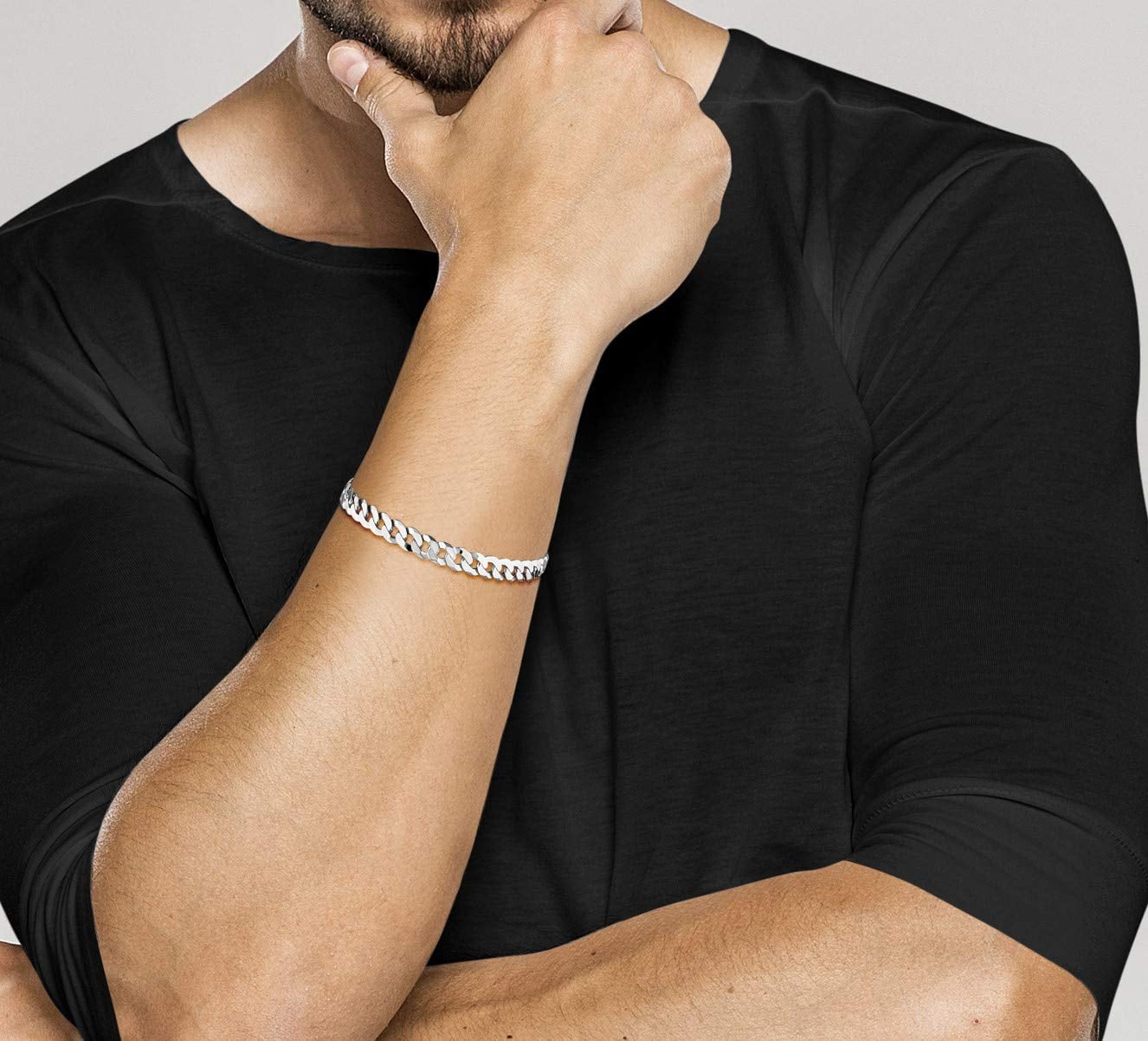 Miabella 925 Sterling Silver Italian 7mm Solid Diamond-Cut Cuban Link Curb Chain Bracelet for Men Women, Made in Italy (9 Inches)