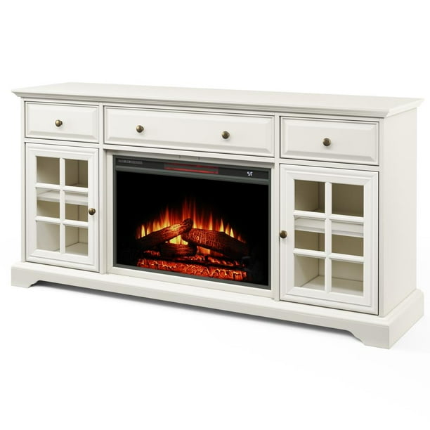 60 Window Pane Tv Stand With Electric Fireplace Com 60 Window Pane Tv Stand With Electric, 60 White Tv Stand With Fireplace