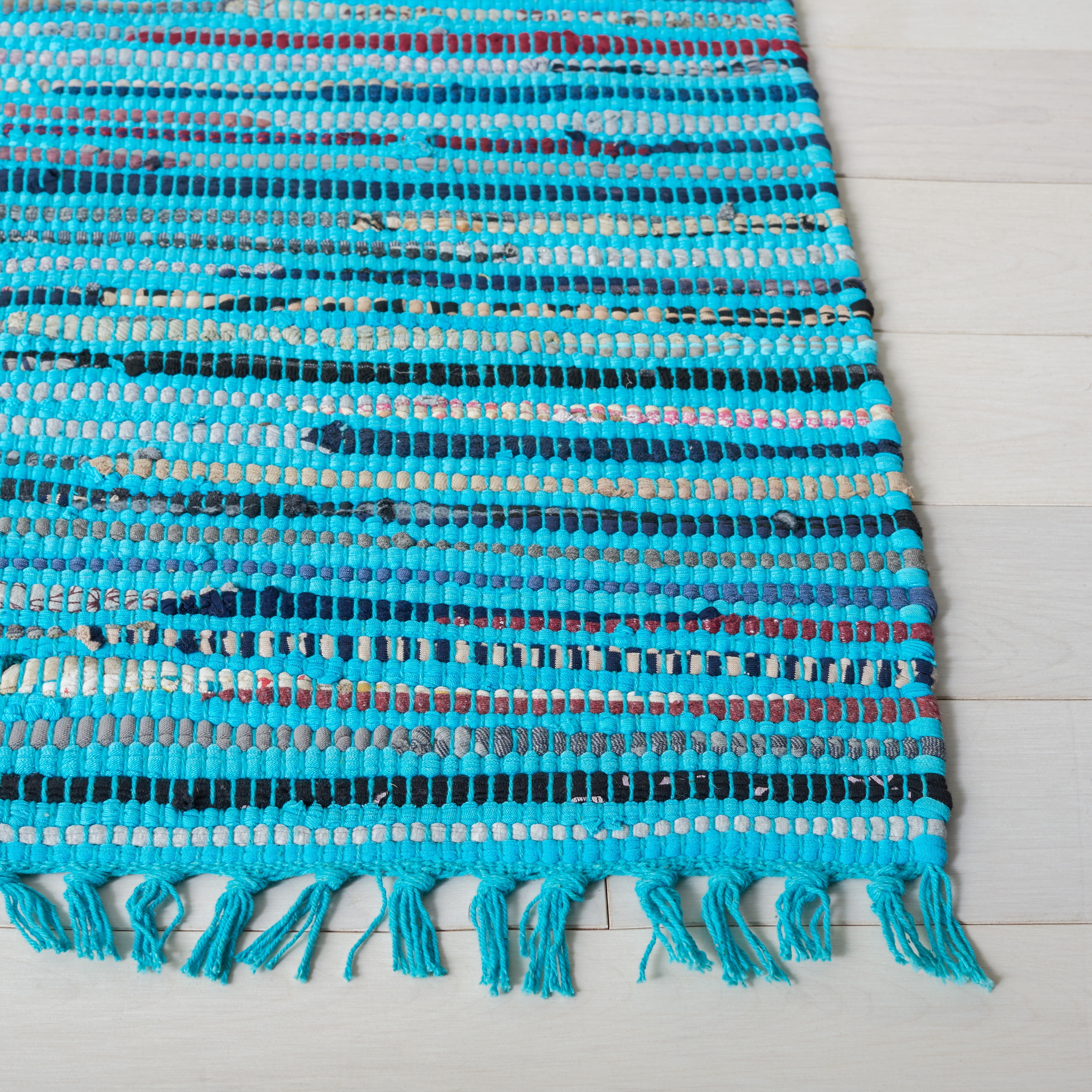 SAFAVIEH Rag Skylar Striped Cotton Area Rug, Turquoise/Multi, 2' x 3'