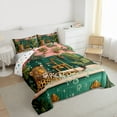 thumbnail image 3 of Homewish Cute Wildlife Leopard Queen Comforter Set, Jungle Bathing Cheetah Animal Bedding Sets, Pink Green Cartoon Reversible Bedding Comforter Set, Microfiber Bedroom Decor, 3-Piece, 3 of 8