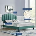 thumbnail image 2 of Platform Bed Frame, Queen Size, Teal Blue, Velvet, Modern Contemporary, Bedroom Master Guest Suite Room, 2 of 9
