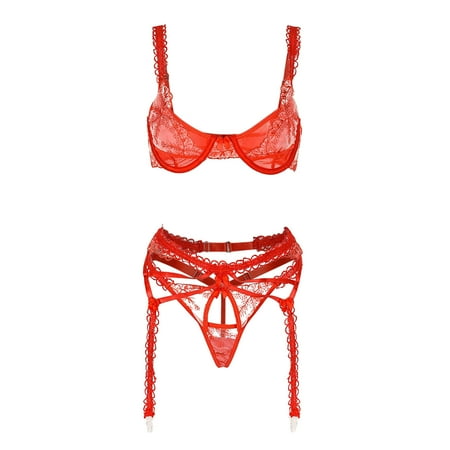 

YUNAFFT Womens Plus Size Lingerie Clearance Women s European And American Funny Underwear New Three Piece Spring Embroidery Mesh Splice Sexy Funny Set Fire Sale