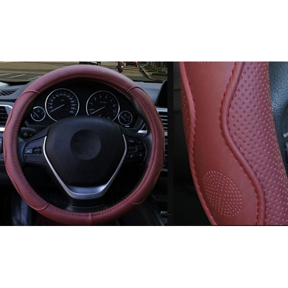 38cm Steering Wheel Cover For Most Car Burgundy Dynamic Fiber Leather Embossed