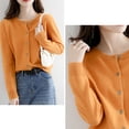 thumbnail image 2 of Cárdigans coreanos de un solo pecho para mujer, suéter de punto de manga larga con cuello redondo para otoño e invierno, suéteres suaves básicos de Color sólido para mujer, 2 of 5