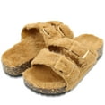 thumbnail image 2 of LAVRA Girls Double Strap Sandals Kids Fuzzy Fur Slides Flatform Shoes, 2 of 5