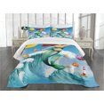 thumbnail image 3 of Ambesonne Cartoon Quilted Bedspread Set 3 Pcs, Wave with Fish, Queen Size, Multicolor, 3 of 5