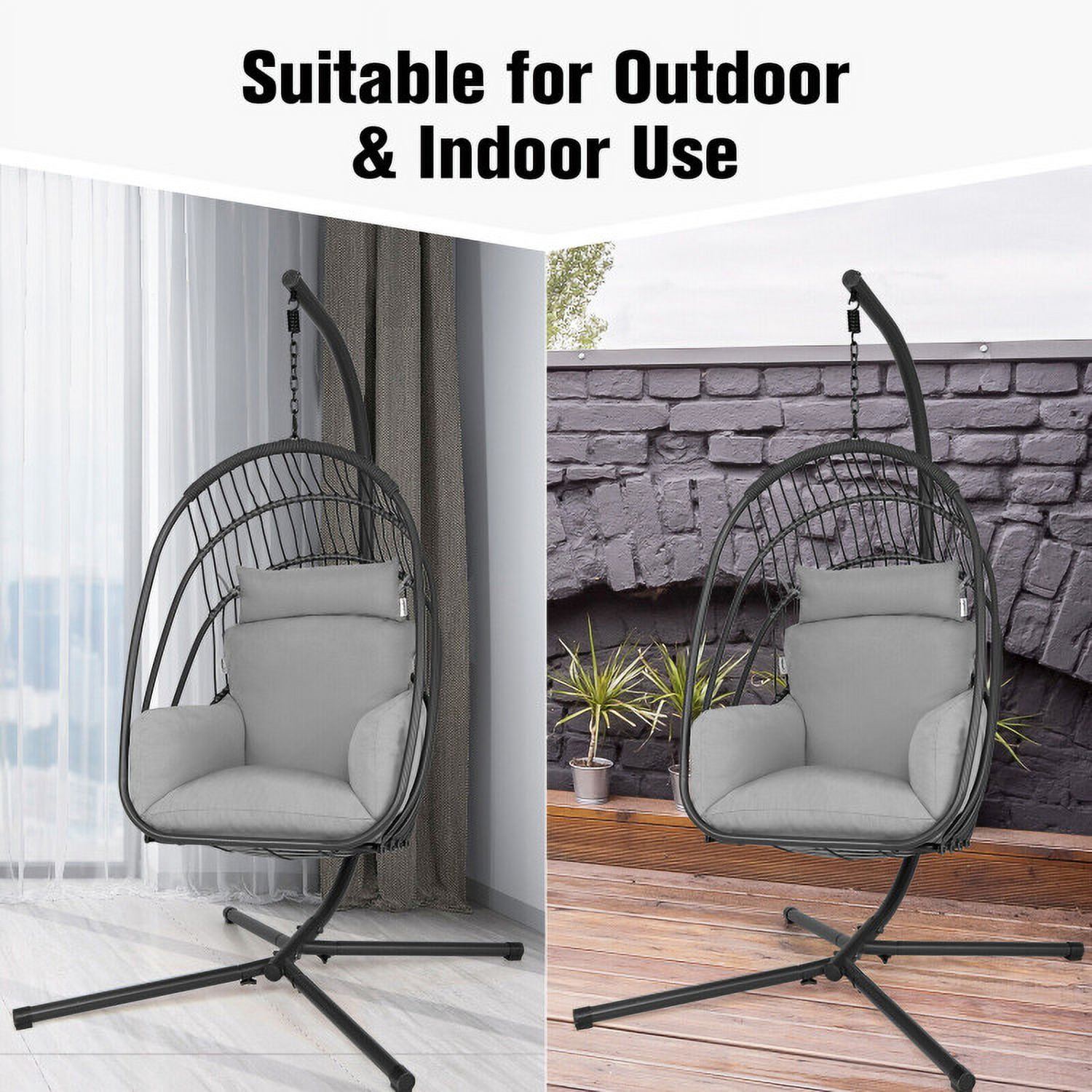Aimee Lii Hanging Folding Egg Chair with Stand Soft Cushion Pillow Swing Hammock, Hanging Hammock Chair, Gray