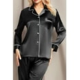 thumbnail image 5 of DAKIMOE Sleepwear Womens Silky Satin Pajamas Set Long Sleeve Nightwear Loungewear, Black, M, 5 of 9