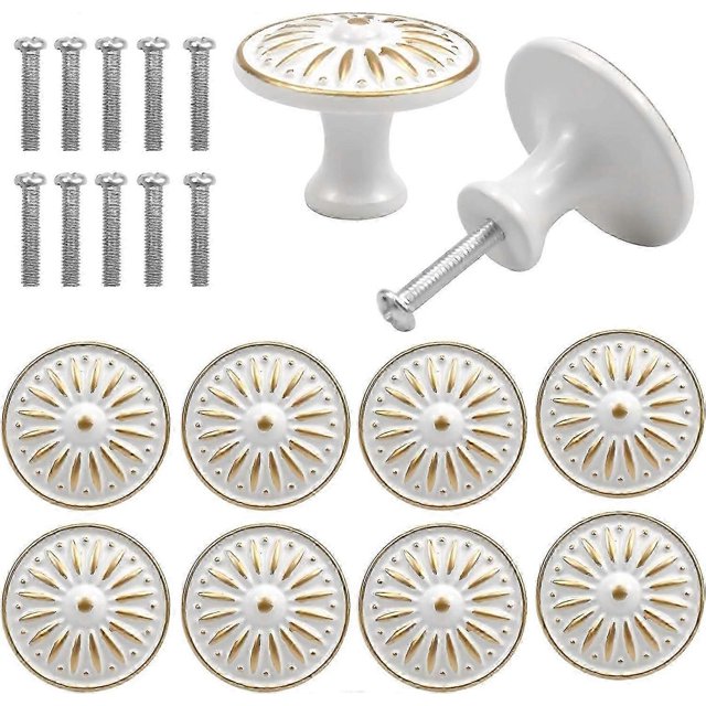 10PCS Vintage Drawer Door Handle, 35MM Furniture Knob, Round Drawer Knobs, Brass Door Knobs, Furniture Handles (White)