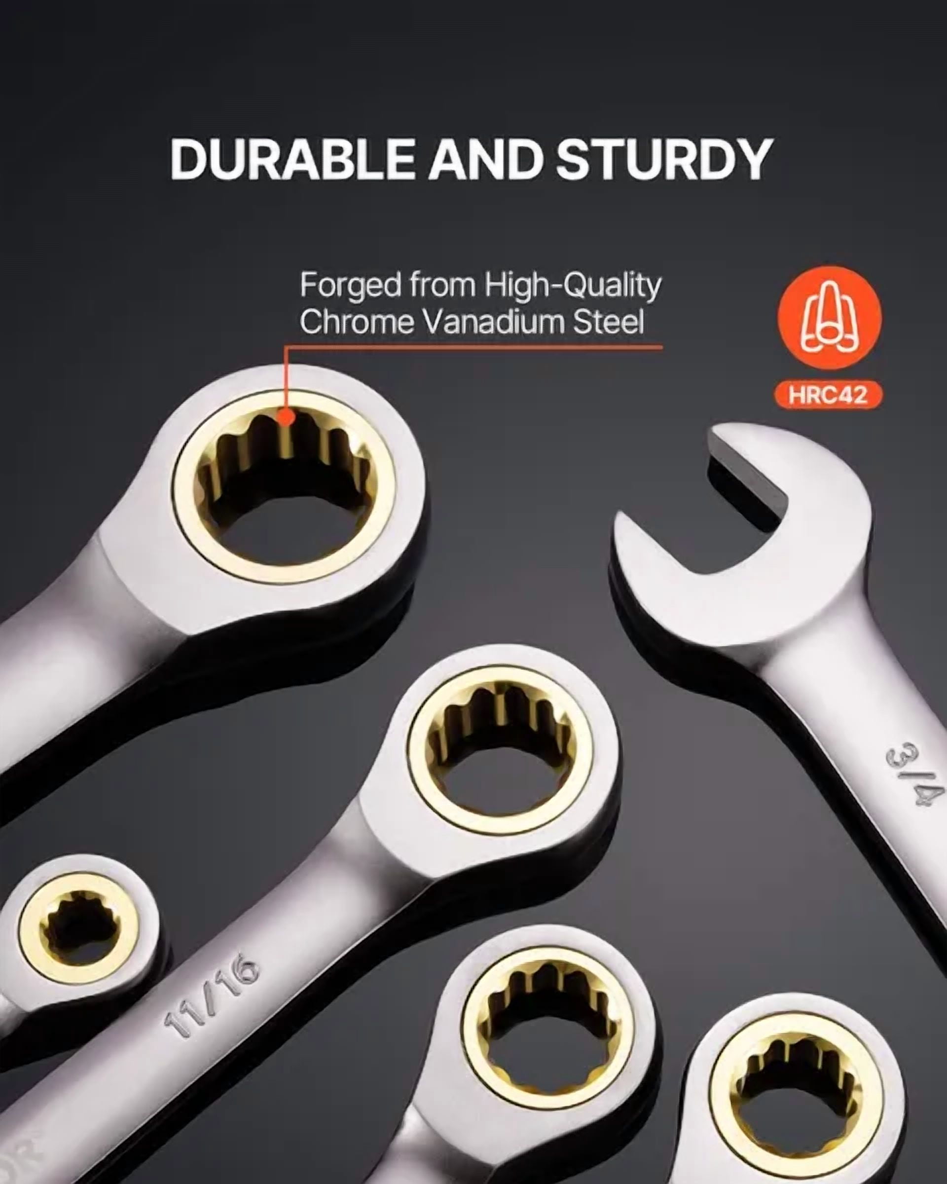 24 Piece Ratcheting Combination Wrench Set SAE 1 4 to 7 8 Inch Metric 8mm to 19mm Cr V Steel with Organizer Rack for Household Auto Repair